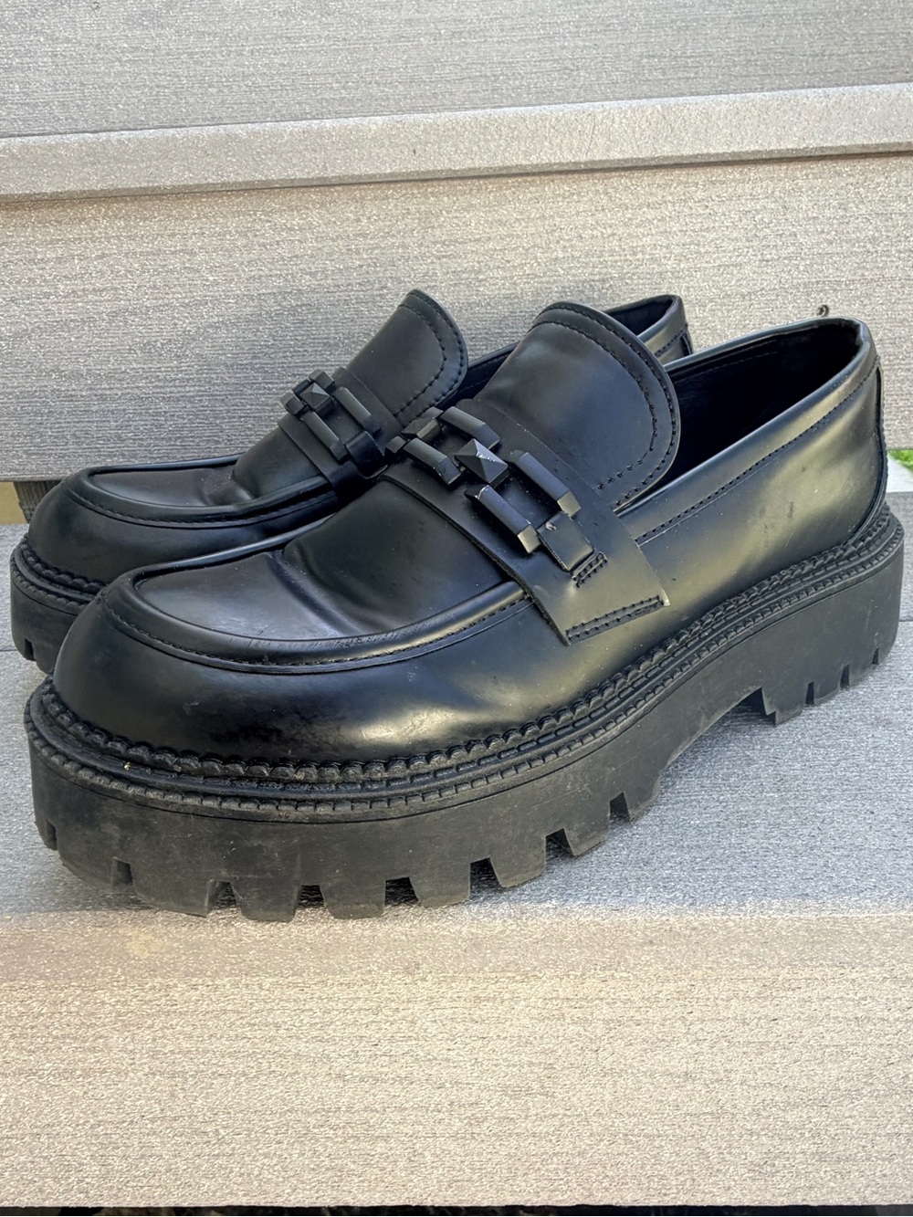 Steve Madden Black Chunky Lug Penny Loafers